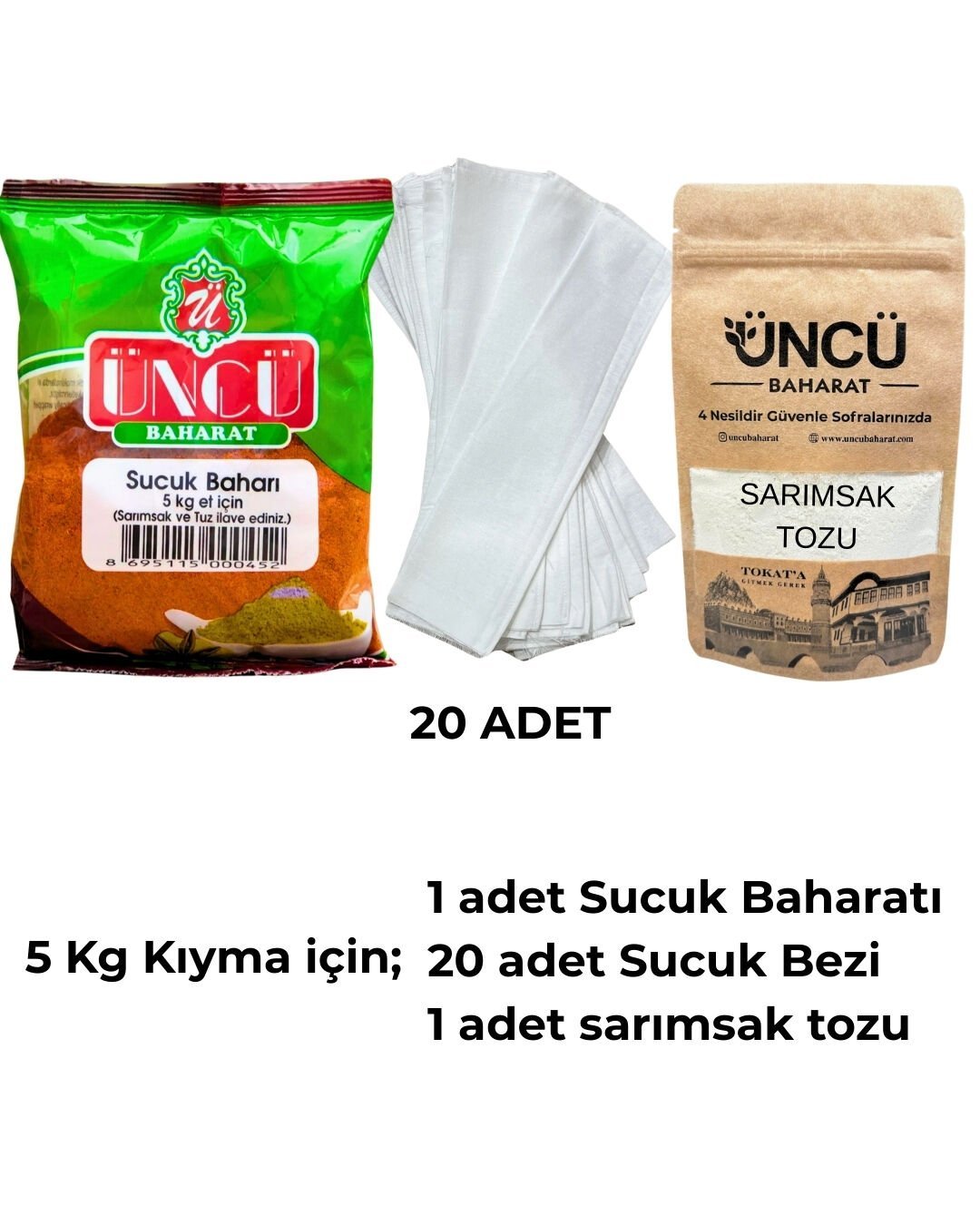 5 KG TOKAT BEZ SUCUK SETİ.SUCUK BAHARATI,SUCUK BEZİ,SARIMSAK TOZU