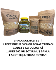 BAKLA DOLMA SETİ BÜRÜT 3 KG TOKAT YAPRAĞI 1 KG DOLMA İÇİ 500 GR SOYULMUŞ BAKLA 100 GR REYHAN TAM SET